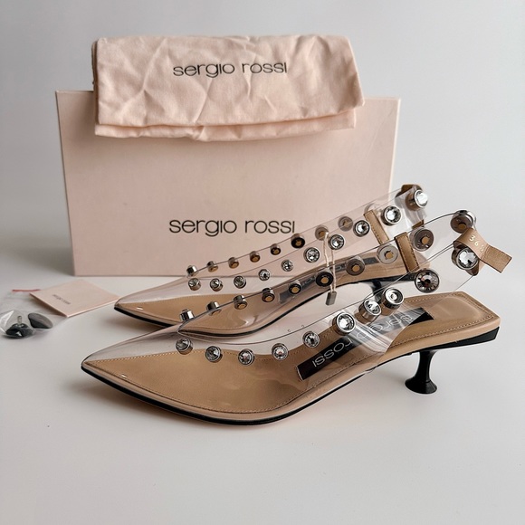 ✨New SERGIO ROSSI Crystal Clear PVC Transparent Slingback Kitten Pumps Size 36.5 - Picture 2 of 12